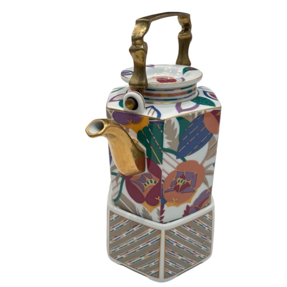 90s Sigma the Tastesetter Limelight Porcelain Tea Coffee Pot & Warmer Set w/ Lid - Picture 13 of 15